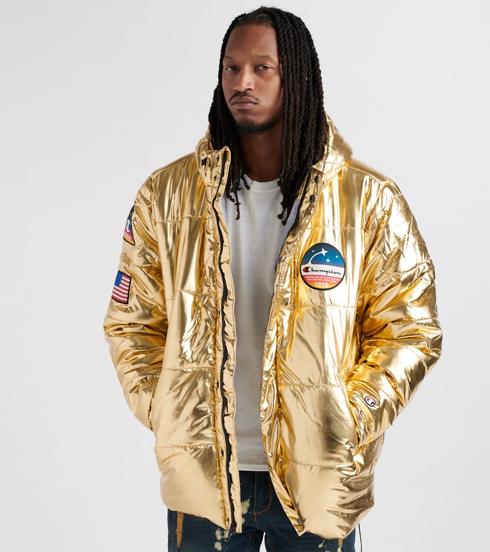 champion metallic puffer jacket gold