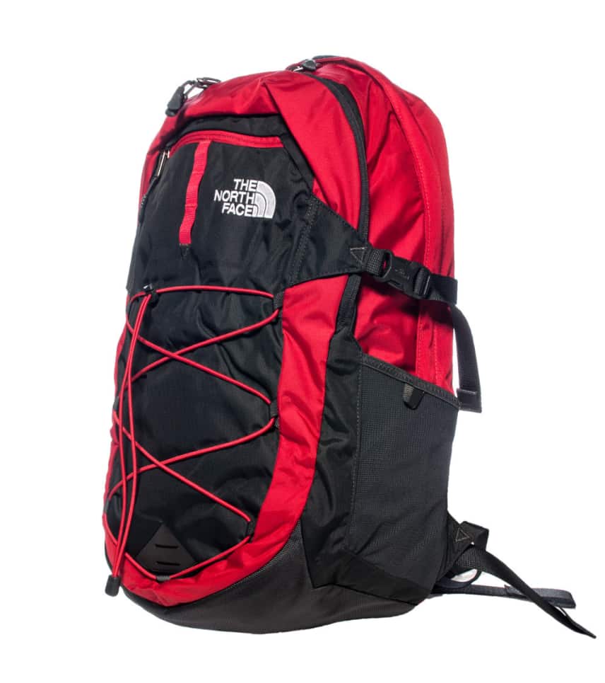 black and red north face backpack